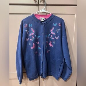 Vintage Artisan Designs Pink and Blue Butterfly Cardigan